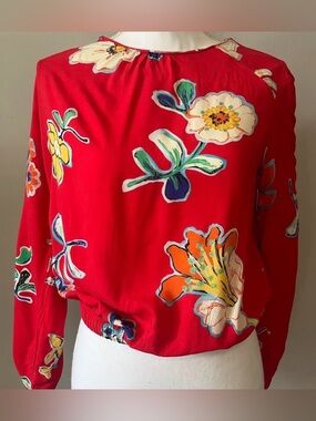 Desigual Floral Red Women's Long Sleeve Top Size Large